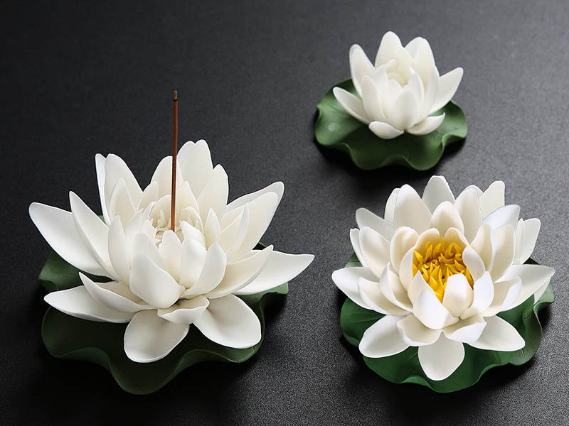 Lotus Statue Incense Holder Stick Zen Decor Buddih Side Partner for Home Office Meditation Gift Handmade Ceramic