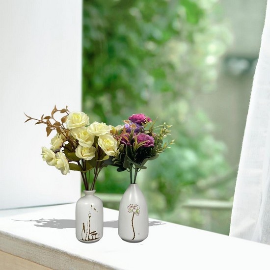 2PCS White Ceramic Vase Small Flower Vases for Decor Modern Bud Vases for Centerpieces Vintage Home Décor Ideal Gifts (B)