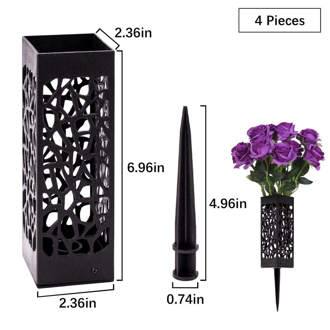 4 PCS Graves Monuments Decorations Memorial Cemetery Floral Holder Vases with Long Spike Stake