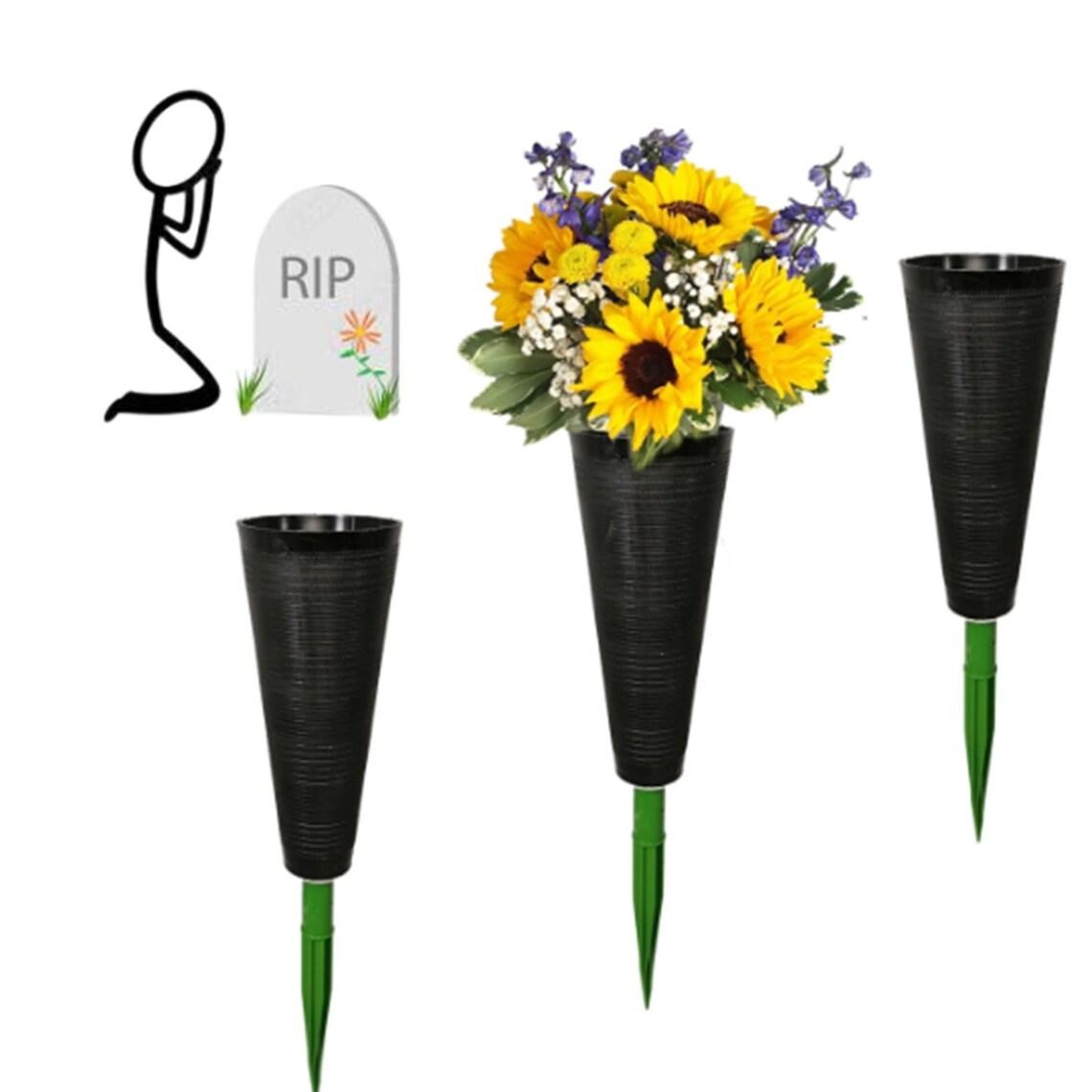 Monuments Decoration Fresh Artificial Flowers-Sturdy Stake Cemetery Grave Cone Vase