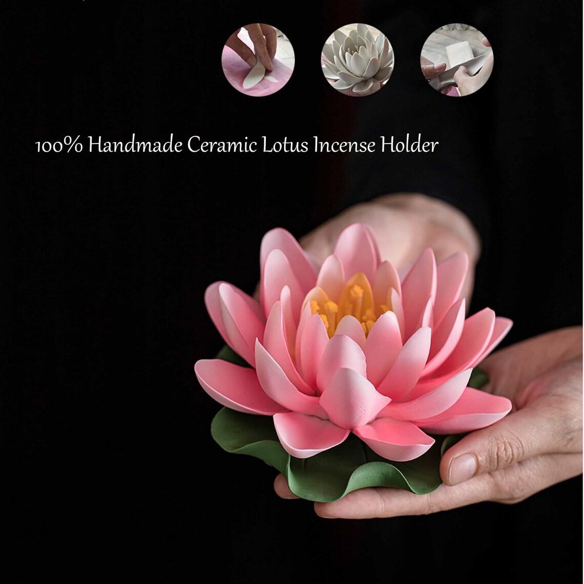 Lotus Incense Burner Holder,Corn Stick Tray,Handcraft Ceramic Pinnk Home Decor,Ash Catcher, Meditation, Relaxation,Yoga 3 Size