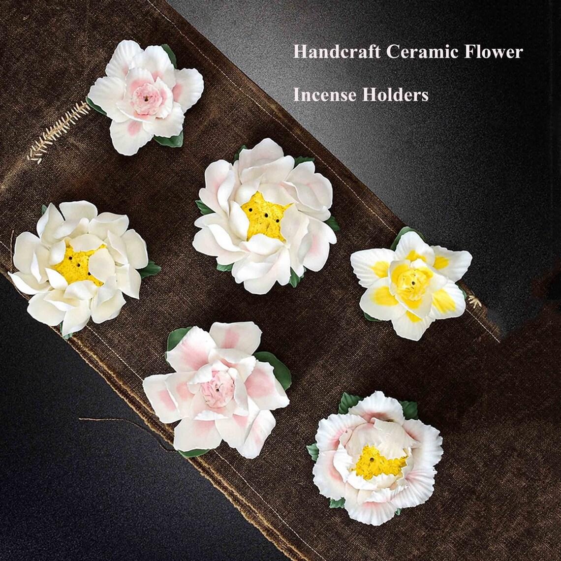 Incense Holders for Sticks,Ceramic Handicraft White Lotus Flower Incense Burner