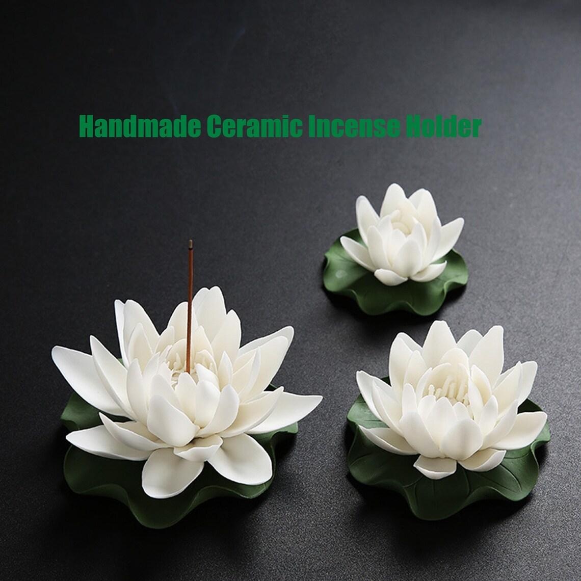Ceramic Handmade Cute Lotus Blossom Incense Stick Holder, Incense Burner