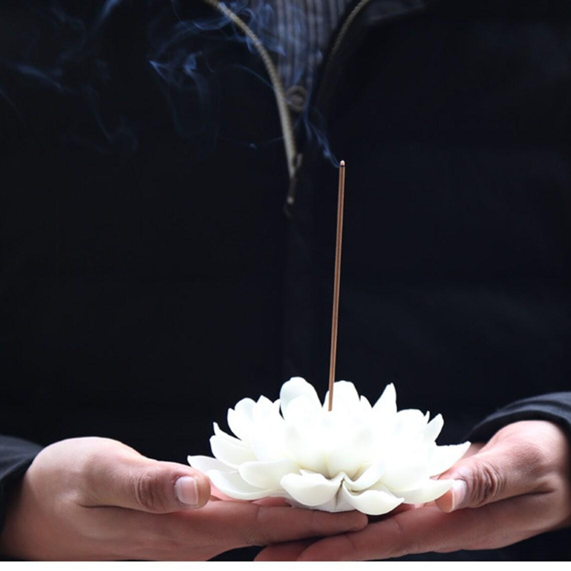 Ceramic Handmade Cute Lotus Blossom Incense Stick Holder, Incense Burner