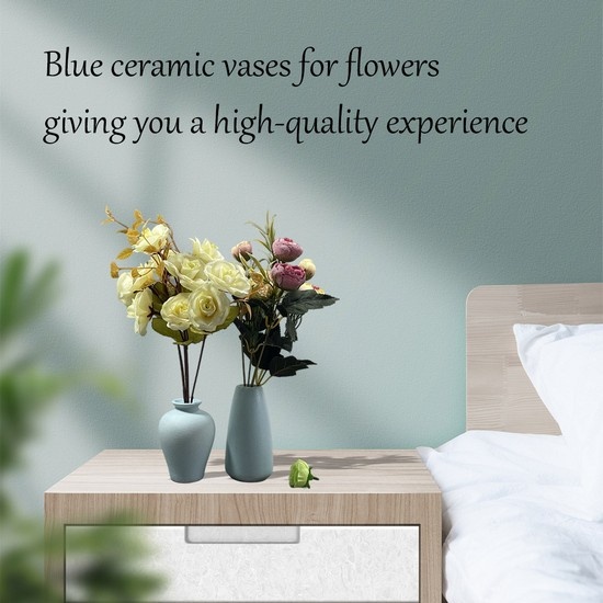 Small Ceramic Vase set of 2 Blue Farmhouse Vase Flower Vases for Wedding Decor Gifts Decorations for living Room Vase