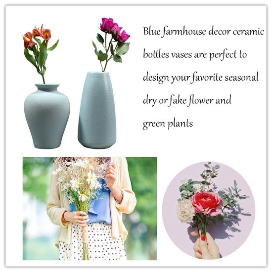Small Ceramic Vase set of 2 Blue Farmhouse Vase Flower Vases for Wedding Decor Gifts Decorations for living Room Vase