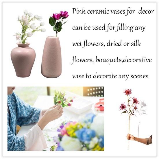 2 PCS Pink Ceramic Vase for Decor Small Decorative Vases Flower Vases for Centerpieces Bud Vase Home Decor Round Design