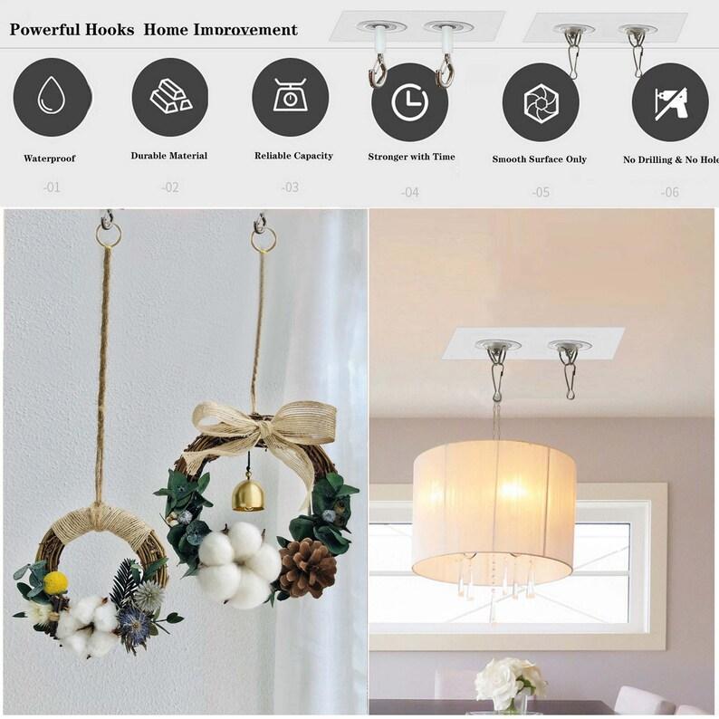 Adhesive Ceiling Hooks,Damage Free Ceiling Mounted Hooks Transparent Wall  Sticky Safety Buckle for Hanging Wind Chime Lights Decorations