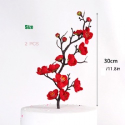 2 PCS Red Fake Flowers for Decoration Silk  Cherry Blossoms Faux Artificial Flower Plants Shabby Boho Home Decor 11.8
